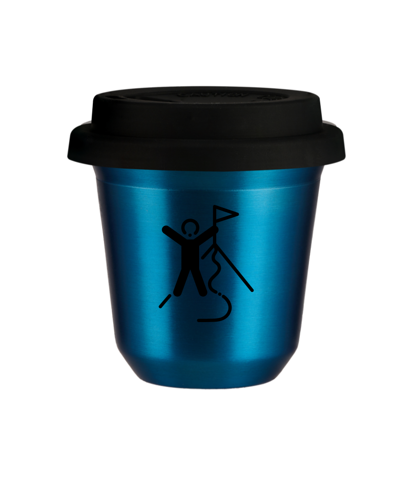 Tasse 240 ml BLEU MÉTALLIQUE "Escalade 1", avec couvercle noir