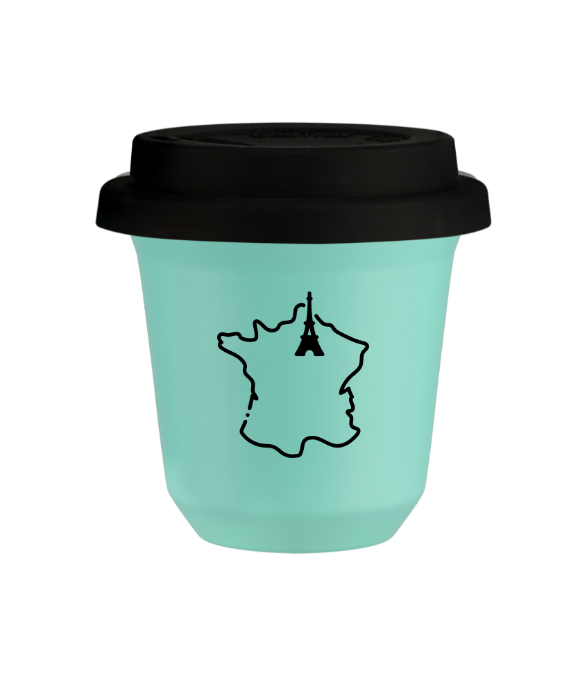 Tasse 80 ml TURQUOISE "France (noir)", avec couvercle noir