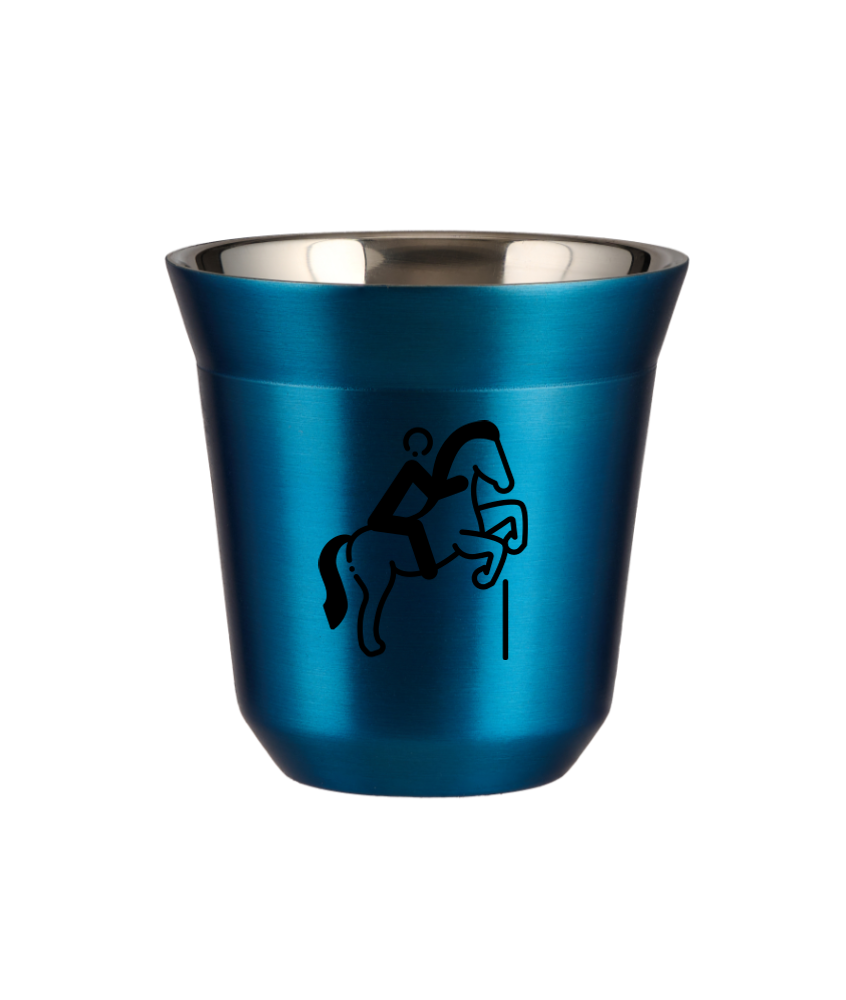 Tasse 240 ml BLEU MÉTALLIQUE "Équitation 1 (noir)" Tasse 240 ml BLEU MÉTALLIQUE "Équitation 1 (noir)"
