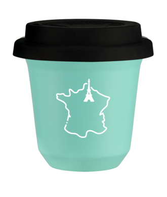 Tasse 80 ml TURQUOISE "France (blanc)", avec couvercle noir Tasse 80 ml TURQUOISE "France (blanc)", avec couvercle noir