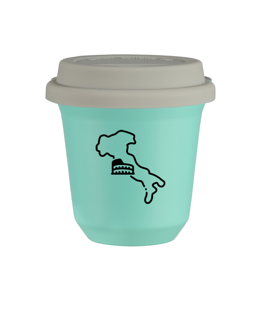 Tasse 80 ml TURQUOISE "Italie", avec couvercle blanc