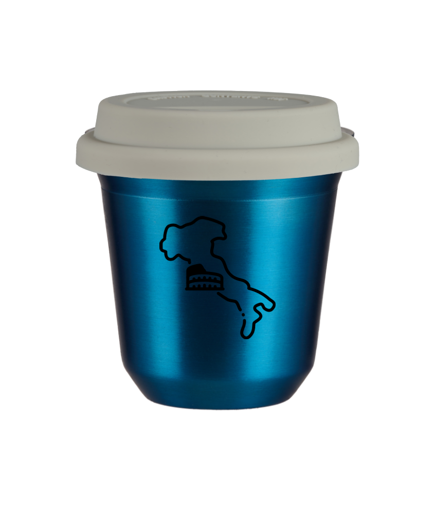 Tasse 240 ml BLEU MÉTALLIQUE "Italie", avec couvercle blanc Tasse 240 ml BLEU MÉTALLIQUE "Italie", avec couvercle blanc