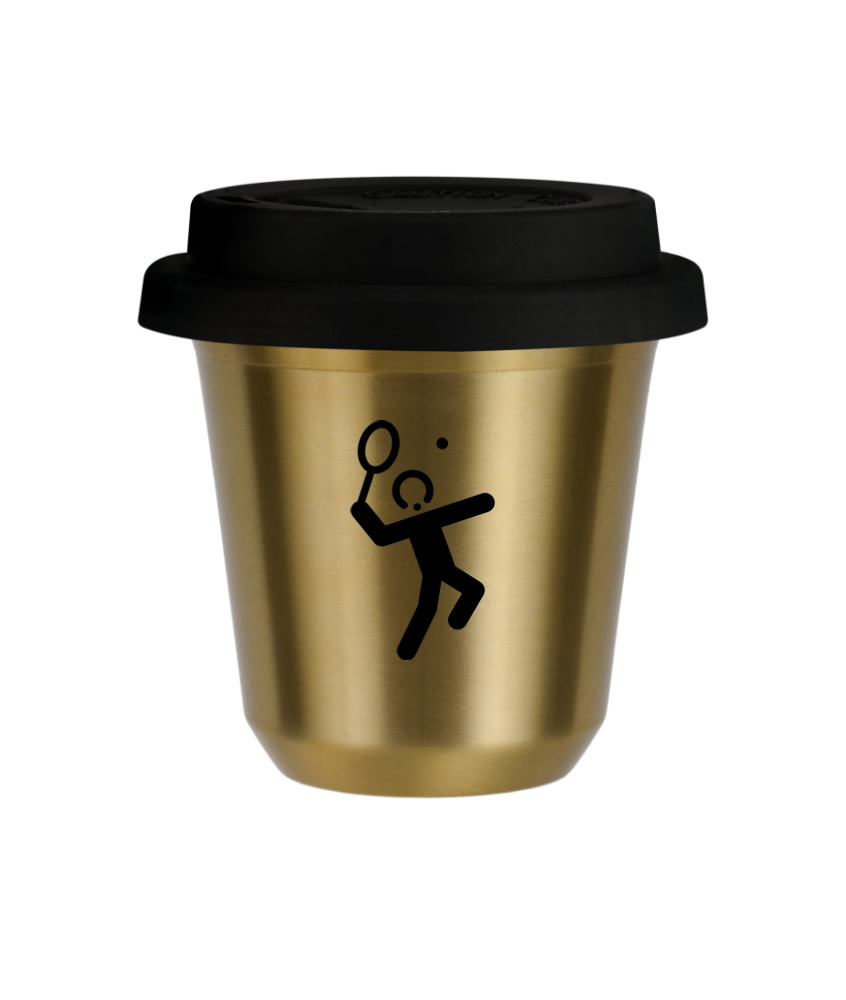Tasse 240 ml OR "Tennis 2", avec couvercle noir Tasse 240 ml OR "Tennis 2", avec couvercle noir