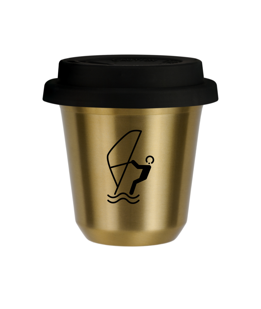 Tasse 240 ml OR "Sports nautiques", avec couvercle noir Tasse 240 ml OR "Sports nautiques", avec couvercle noir