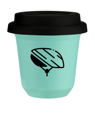 Tasse 80 ml TURQUOISE "Casque", avec couvercle noir Tasse 80 ml TURQUOISE "Casque", avec couvercle noir