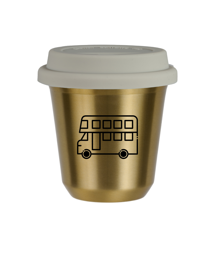 Tasse 240 ml OR "Bus", avec couvercle blanc Tasse 240 ml OR "Bus", avec couvercle blanc