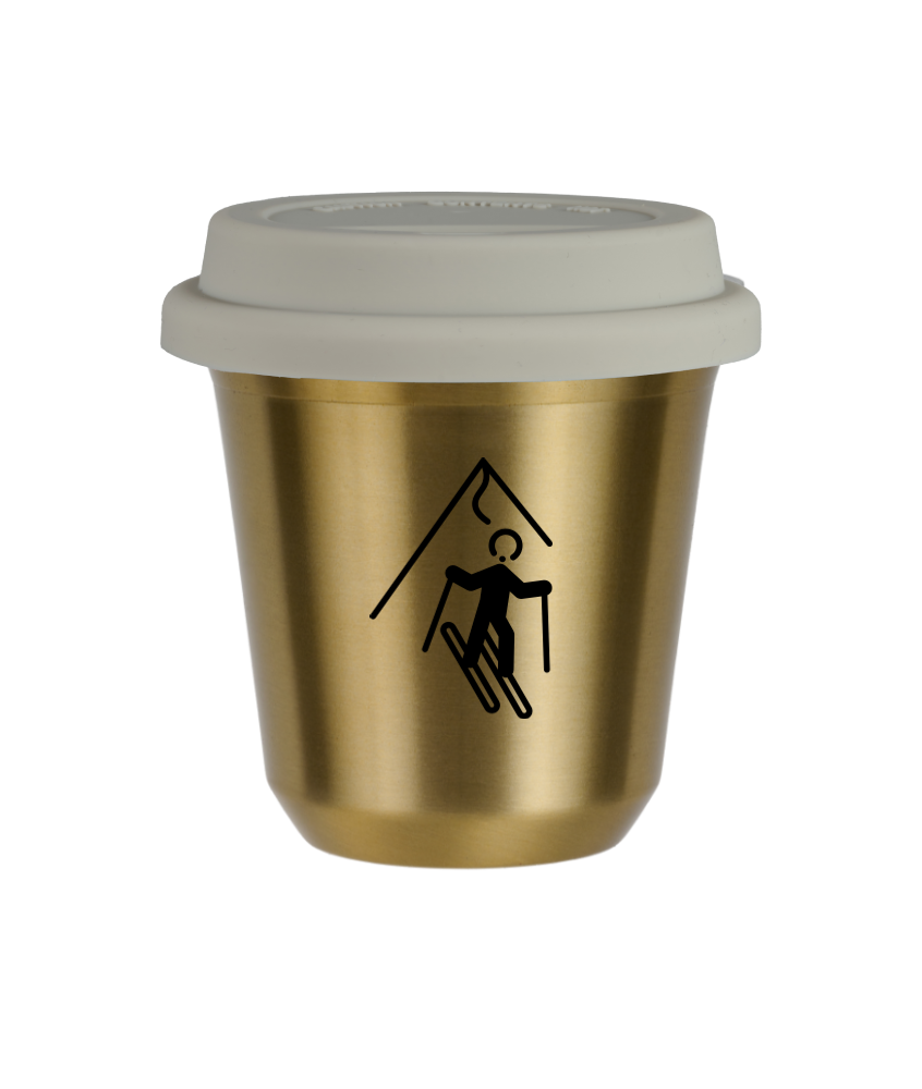 Tasse 240 ml OR "Ski (noir)", avec couvercle blanc Tasse 240 ml OR "Ski (noir)", avec couvercle blanc