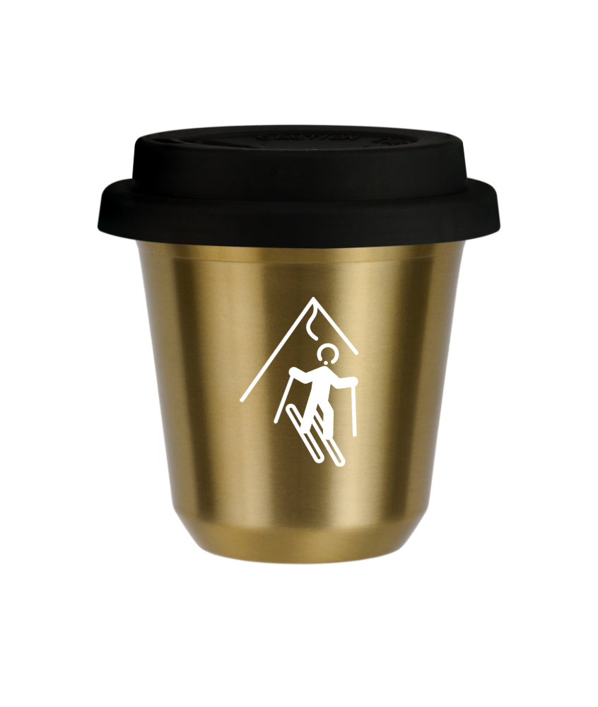 Tasse 240 ml OR "Ski (blanc)", avec couvercle noir Tasse 240 ml OR "Ski (blanc)", avec couvercle noir
