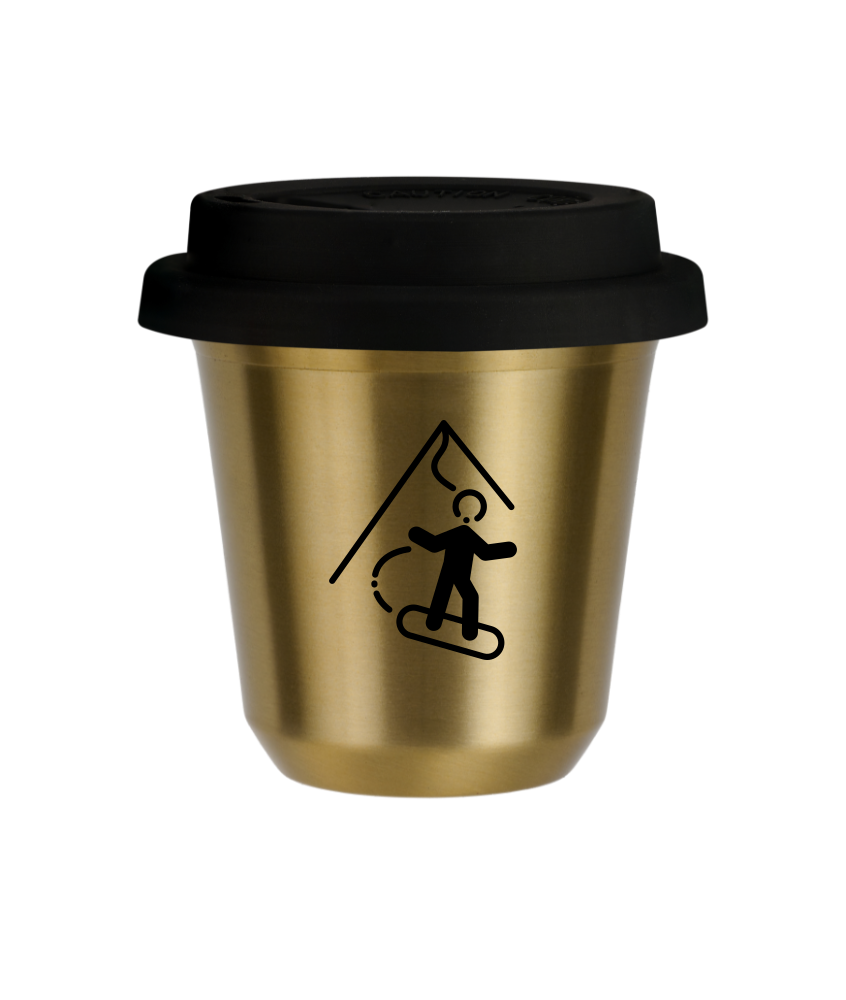 Tasse 240 ml OR "Snowboard", avec couvercle noir Tasse 240 ml OR "Snowboard", avec couvercle noir