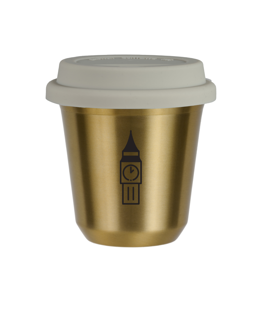 Tasse 240 ml OR "BIG BEN", avec couvercle blanc Tasse 240 ml OR "BIG BEN", avec couvercle blanc