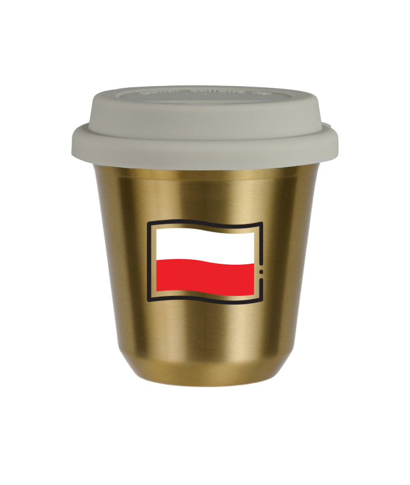 Tasse 240 ml OR "Drapeau polonais", avec couvercle blanc Tasse 240 ml OR "Drapeau polonais", avec couvercle blanc