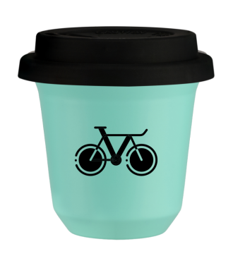 Tasse 80 ml TURQUOISE "Vélo 1 (noir)", avec couvercle noir Tasse 80 ml TURQUOISE "Vélo 1 (noir)", avec couvercle noir