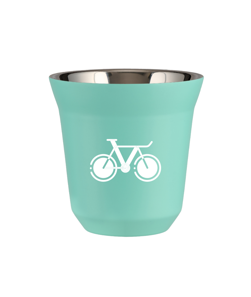 Tasse 80 ml TURQUOISE "Vélo 1 (blanc)"