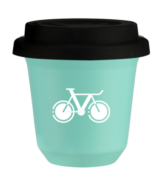 Tasse 80 ml TURQUOISE "Vélo 1 (blanc)", avec couvercle noir Tasse 80 ml TURQUOISE "Vélo 1 (blanc)", avec couvercle noir