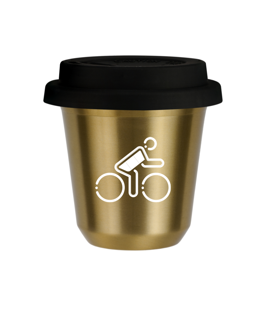 Tasse 240 ml OR "Cycliste aux couleurs allemandes (blanc)", avec couvercle noir Tasse 240 ml OR "Cycliste aux couleurs allemandes (blanc)", avec couvercle noir