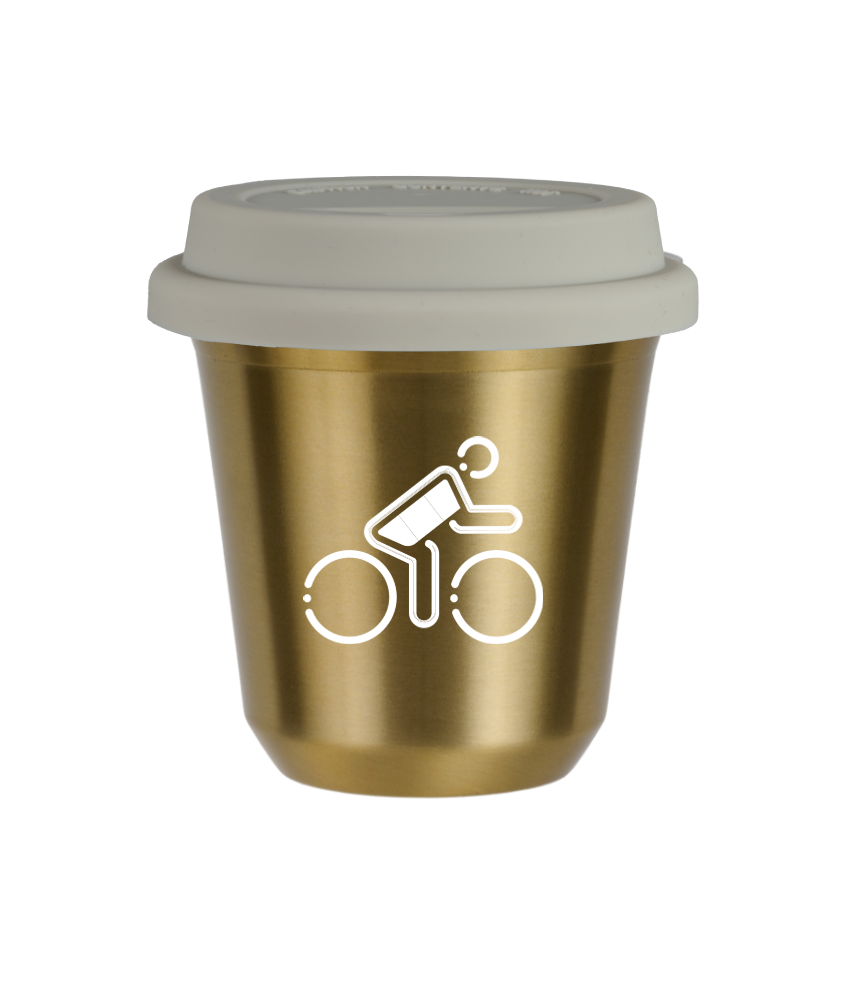 Tasse 240 ml OR "Cycliste aux couleurs allemandes (blanc)", avec couvercle blanc Tasse 240 ml OR "Cycliste aux couleurs allemandes (blanc)", avec couvercle blanc