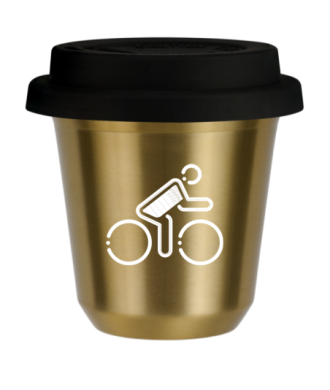 Tasse 240 ml OR "Cycliste aux couleurs britanniques (blanc)", avec couvercle noir Tasse 240 ml OR "Cycliste aux couleurs britanniques (blanc)", avec couvercle noir