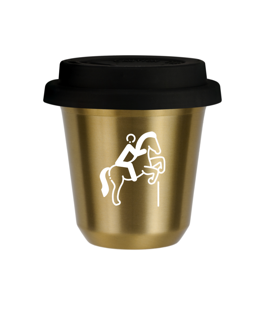 Tasse 240 ml OR "Équitation 1 (blanc)", avec couvercle noir Tasse 240 ml OR "Équitation 1 (blanc)", avec couvercle noir