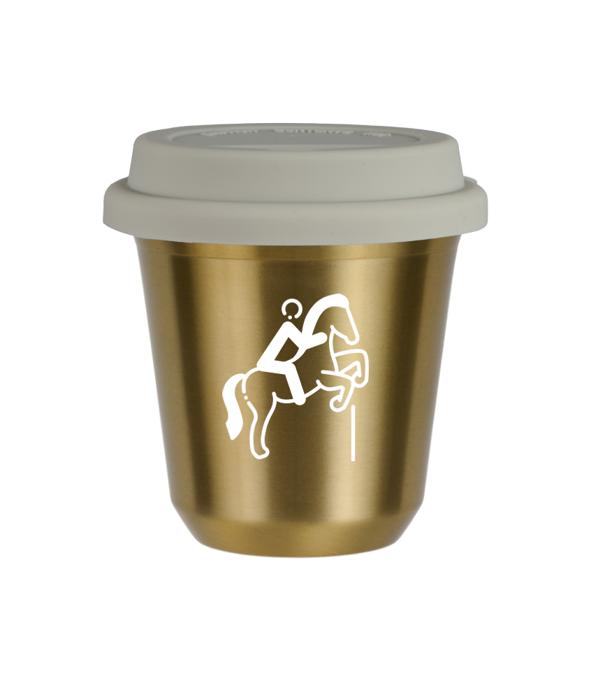 Tasse 240 ml OR "Équitation 1 (blanc)", avec couvercle blanc