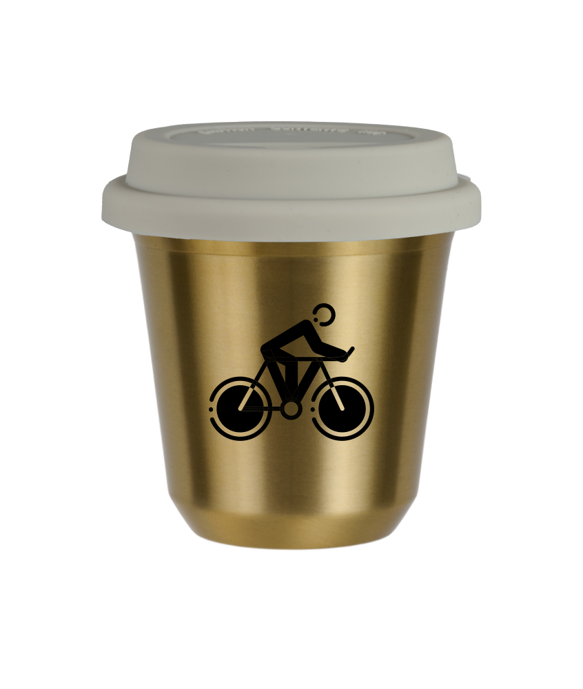 Tasse 240 ml OR "Cyclisme 2", avec couvercle blanc
