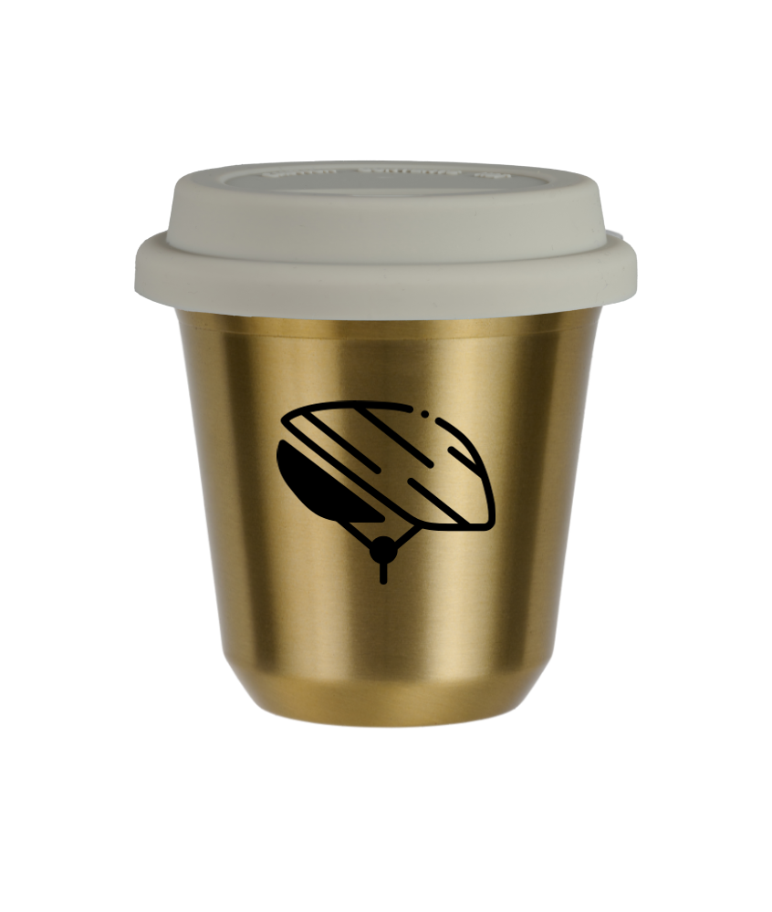 Tasse 240 ml OR "Casque", avec couvercle blanc Tasse 240 ml OR "Casque", avec couvercle blanc