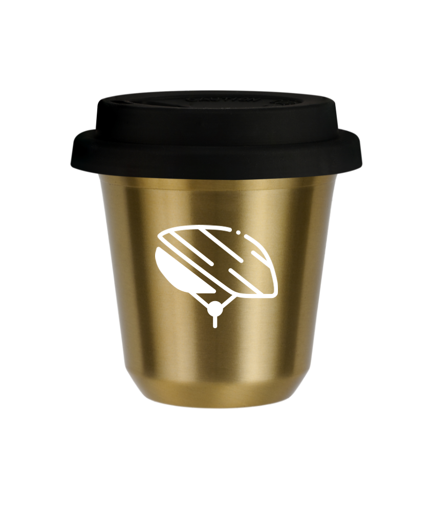 Tasse 240 ml OR "Casque (blanc)", avec couvercle noir Tasse 240 ml OR "Casque (blanc)", avec couvercle noir