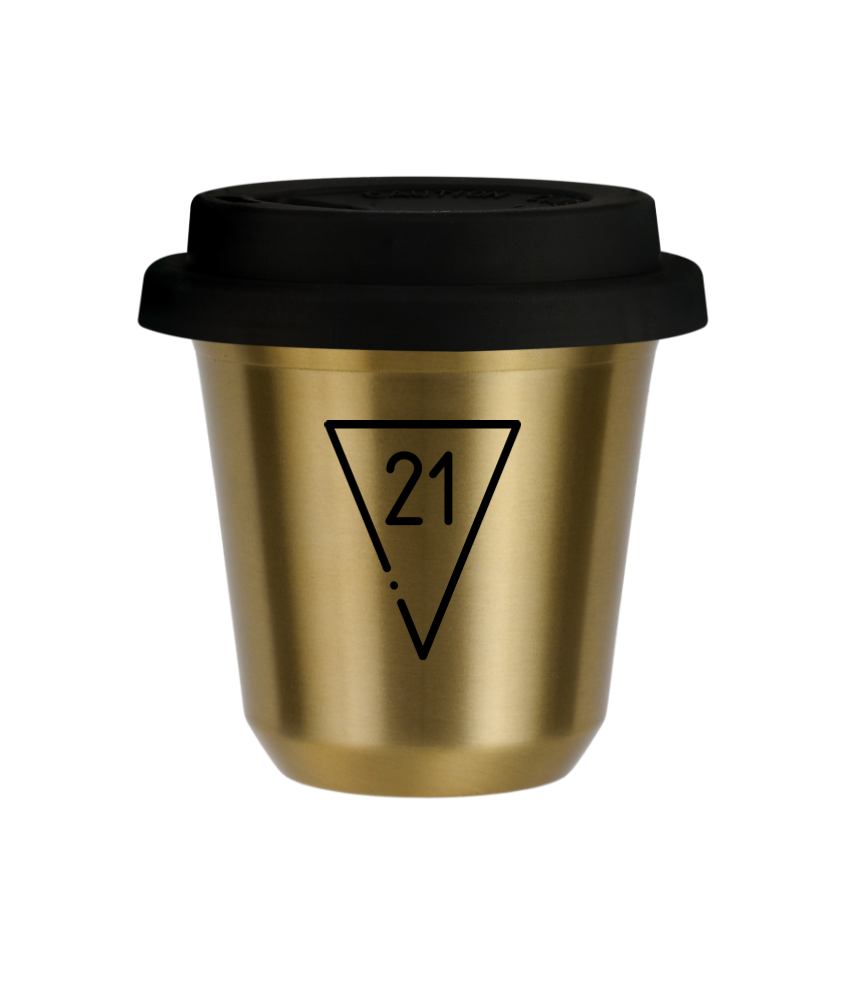 Tasse 240 ml OR "21 (noir)", avec couvercle noir Tasse 240 ml OR "21 (noir)", avec couvercle noir