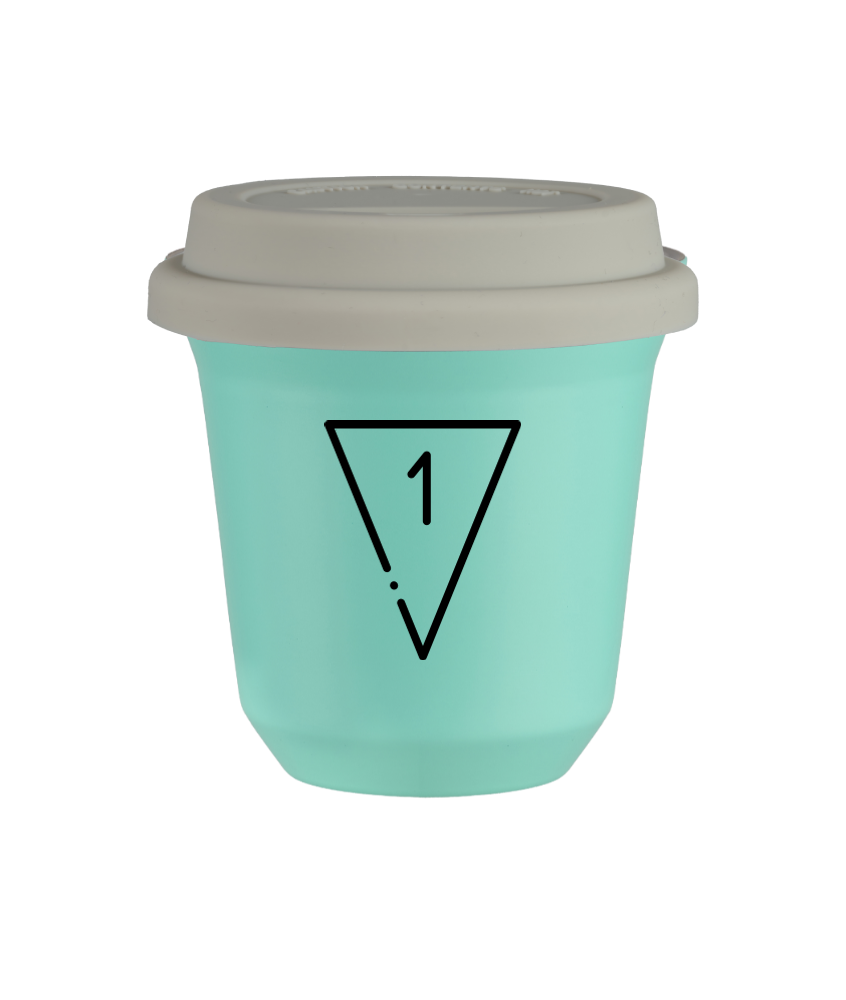 Tasse 80 ml TURQUOISE "1 (noir)", avec couvercle blanc