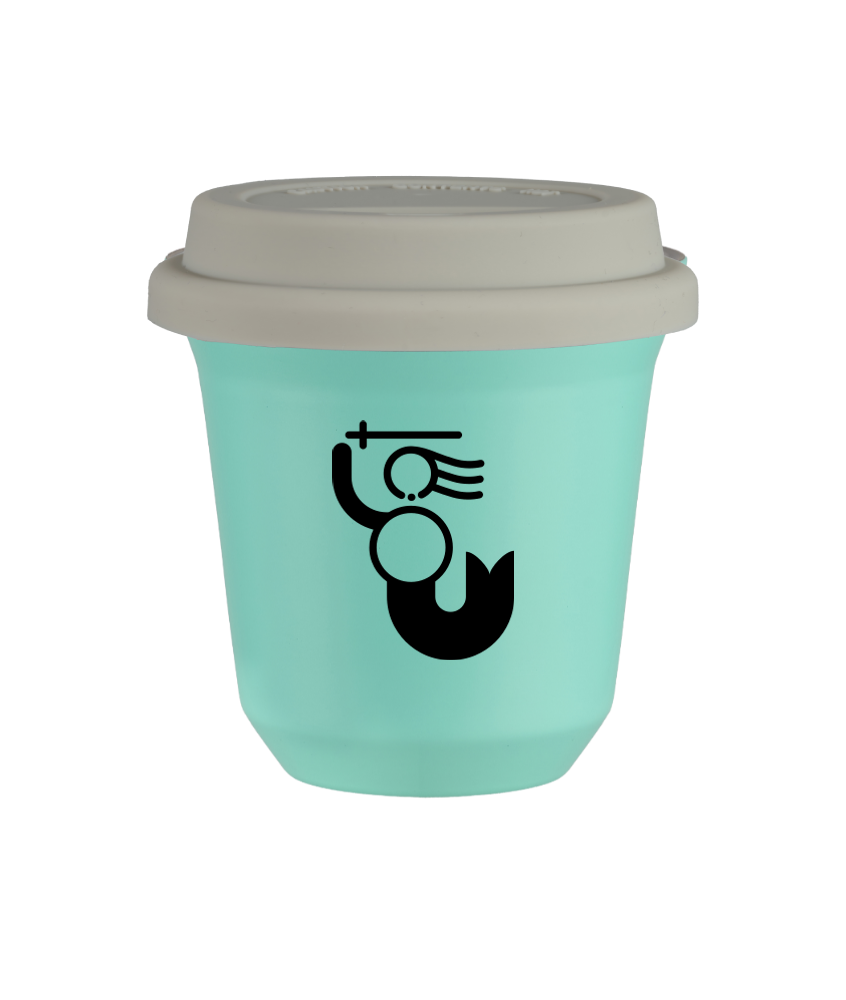 Tasse 240 ml TURQUOISE "WARSZAWSKA SYRENKA", avec couvercle blanc Tasse 240 ml TURQUOISE "WARSZAWSKA SYRENKA", avec couvercle blanc