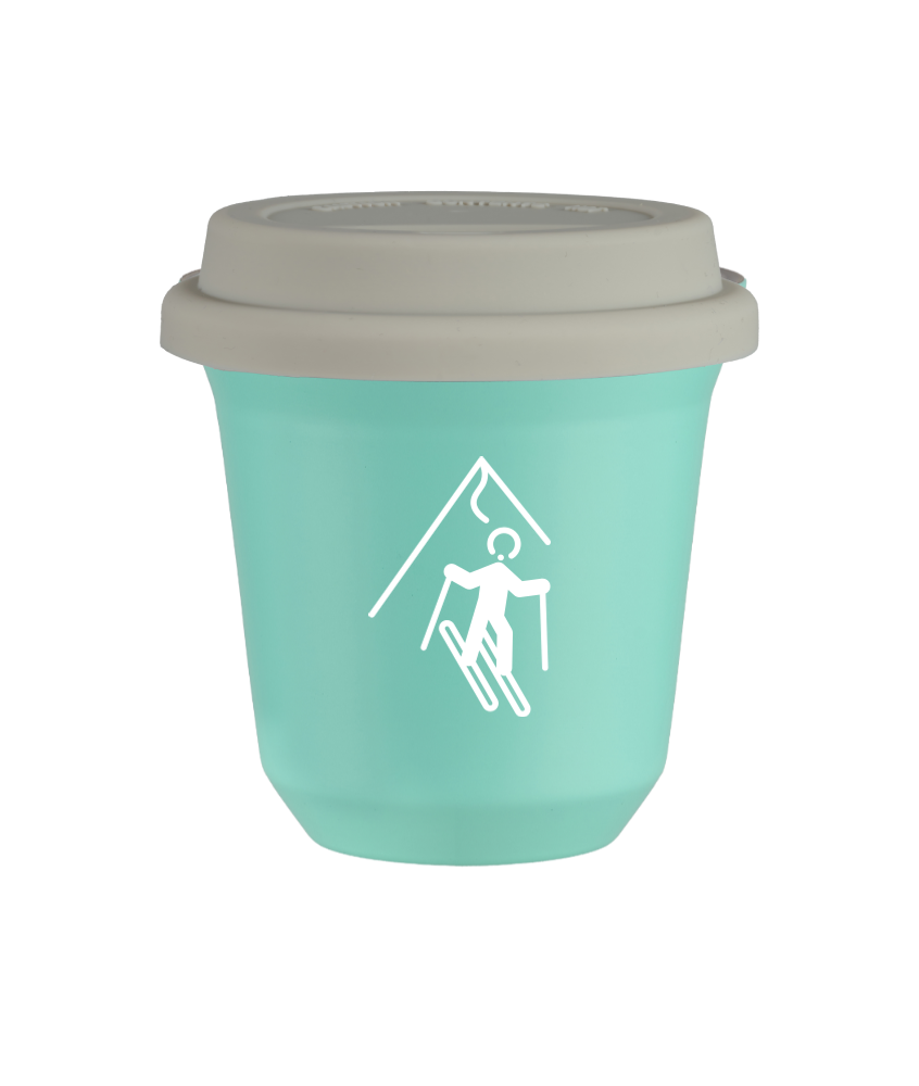 Tasse 240 ml TURQUOISE "Ski (blanc)", avec couvercle blanc Tasse 240 ml TURQUOISE "Ski (blanc)", avec couvercle blanc