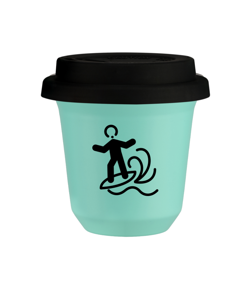 Tasse 240 ml TURQUOISE "Planche à voile (noir)", avec couvercle noir