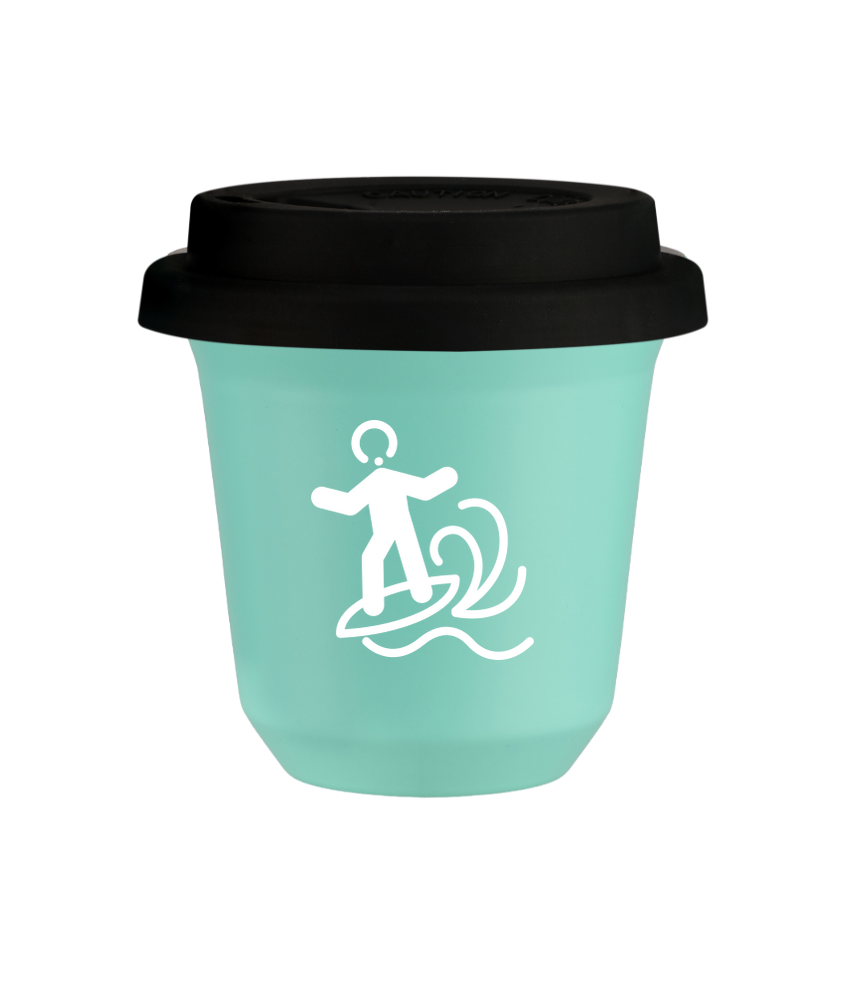 Tasse 240 ml TURQUOISE "Planche à voile (blanc)", avec couvercle noir Tasse 240 ml TURQUOISE "Planche à voile (blanc)", avec couvercle noir