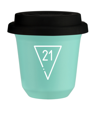 Tasse 80 ml TURQUOISE "21 (blanc)", avec couvercle noir Tasse 80 ml TURQUOISE "21 (blanc)", avec couvercle noir