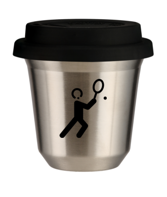 Tasse 80 ml ARGENT "Tennis 1 (noir)", avec couvercle noir Tasse 80 ml ARGENT "Tennis 1 (noir)", avec couvercle noir