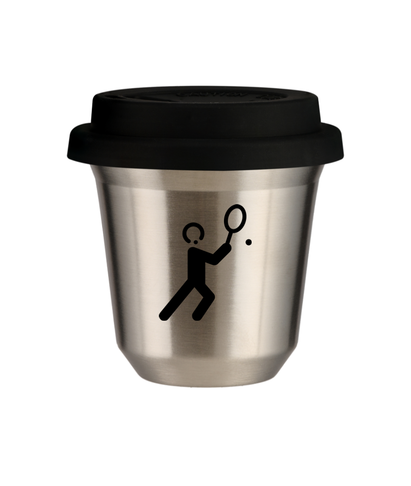 Tasse 80 ml ARGENT "Tennis 1 (noir)", avec couvercle noir