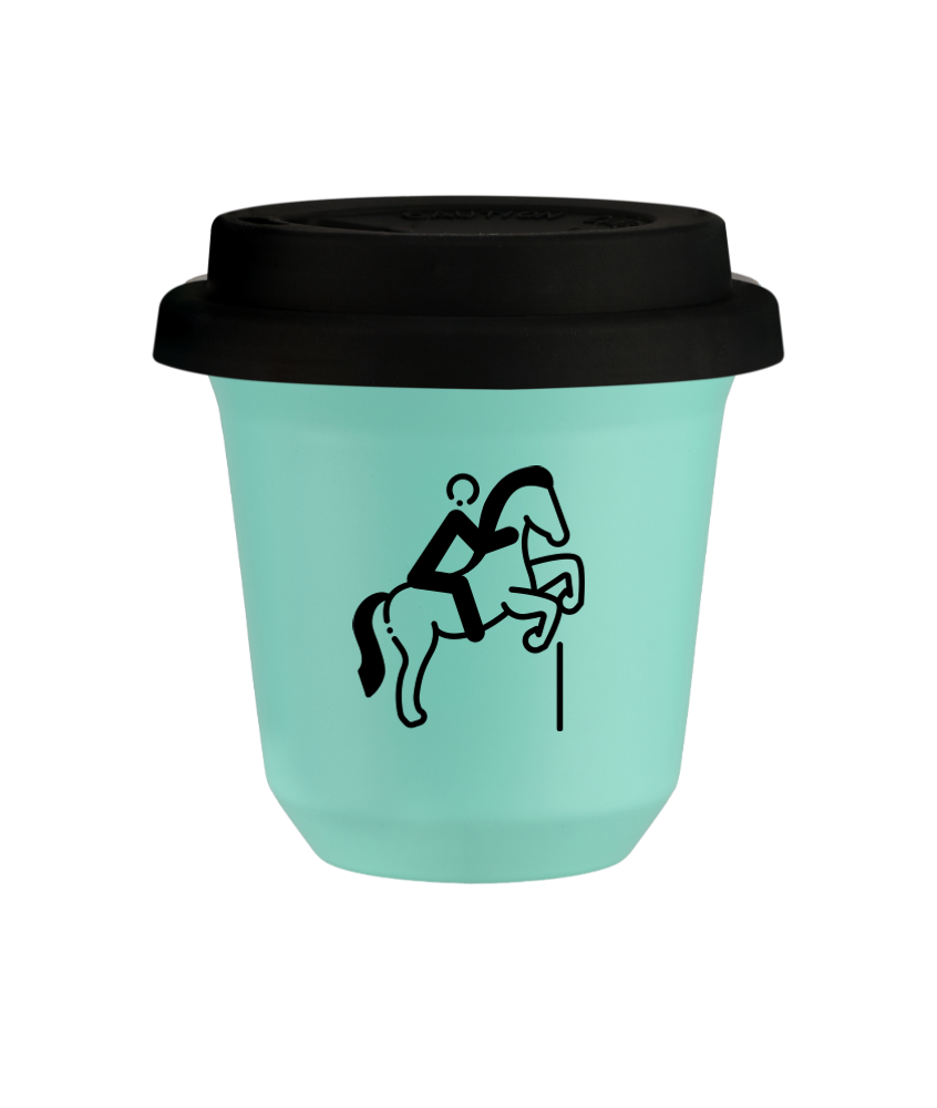 Tasse 240 ml TURQUOISE "Équitation 1 (noir)", avec couvercle noir Tasse 240 ml TURQUOISE "Équitation 1 (noir)", avec couvercle noir