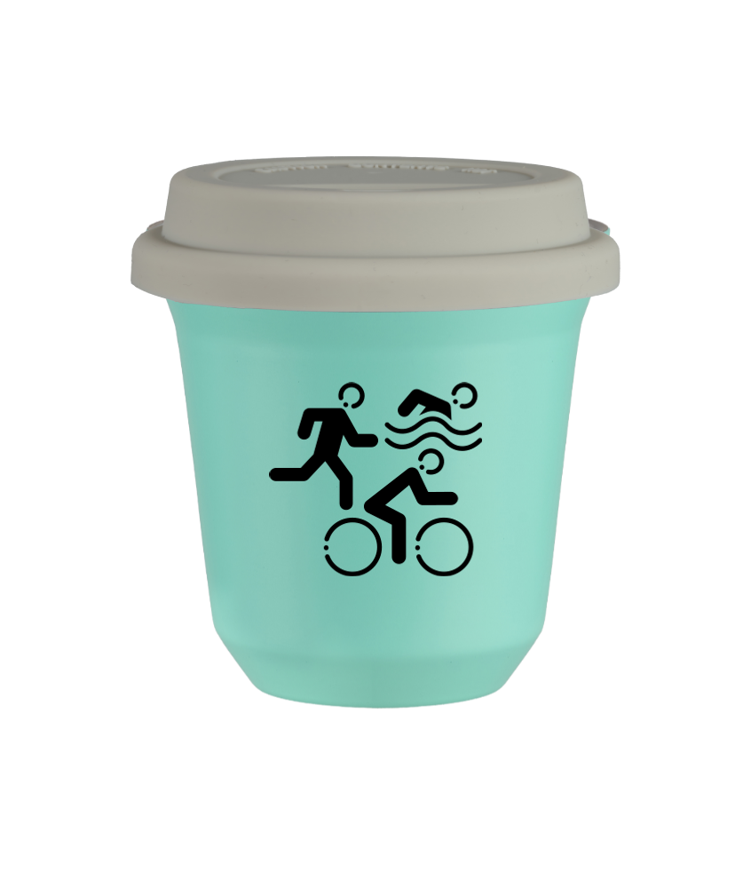 Tasse 240 ml TURQUOISE "Sports", avec couvercle blanc Tasse 240 ml TURQUOISE "Sports", avec couvercle blanc