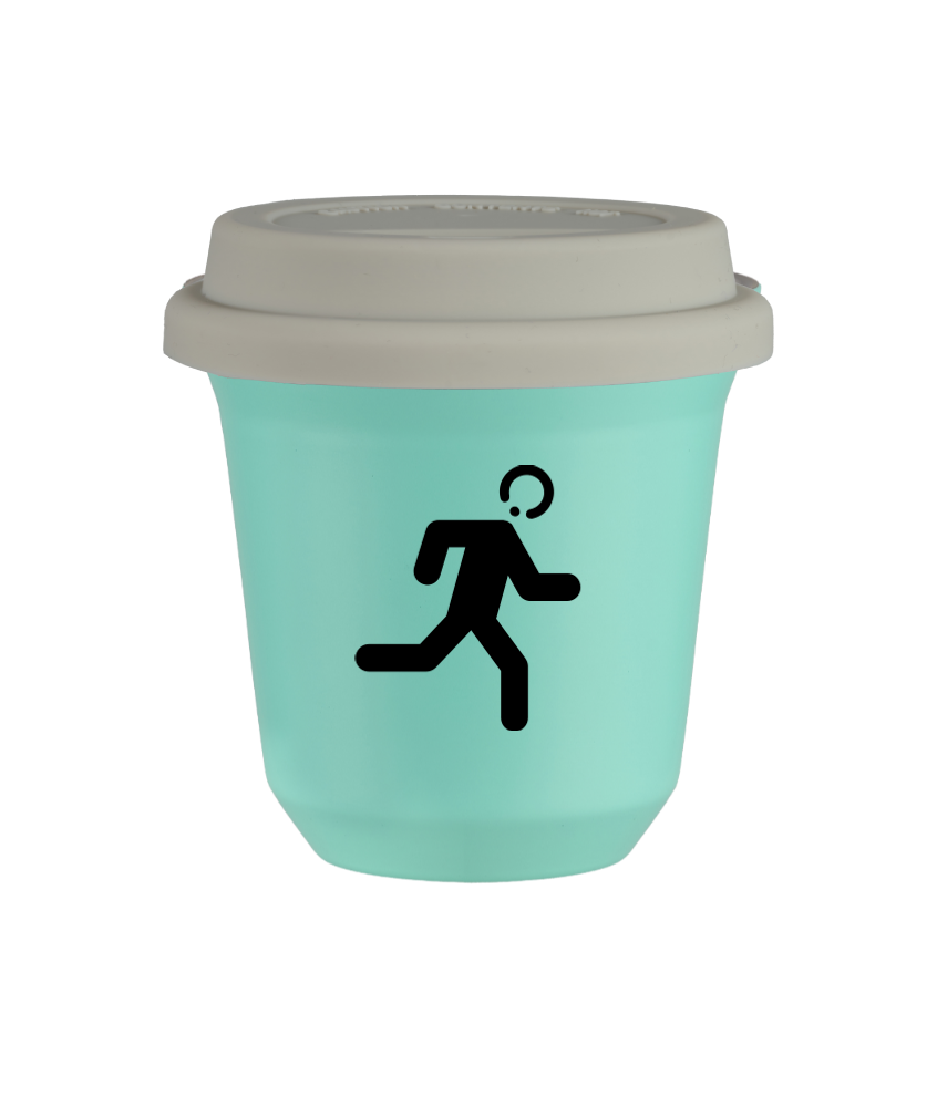 Tasse 240 ml TURQUOISE "Coureur (noir)", avec couvercle blanc Tasse 240 ml TURQUOISE "Coureur (noir)", avec couvercle blanc