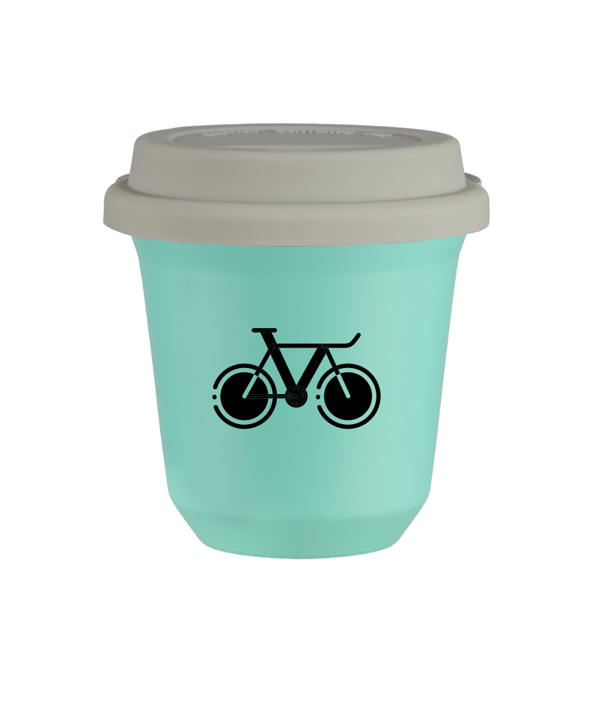 Tasse 240 ml TURQUOISE "Vélo 1 (noir)", avec couvercle blanc Tasse 240 ml TURQUOISE "Vélo 1 (noir)", avec couvercle blanc