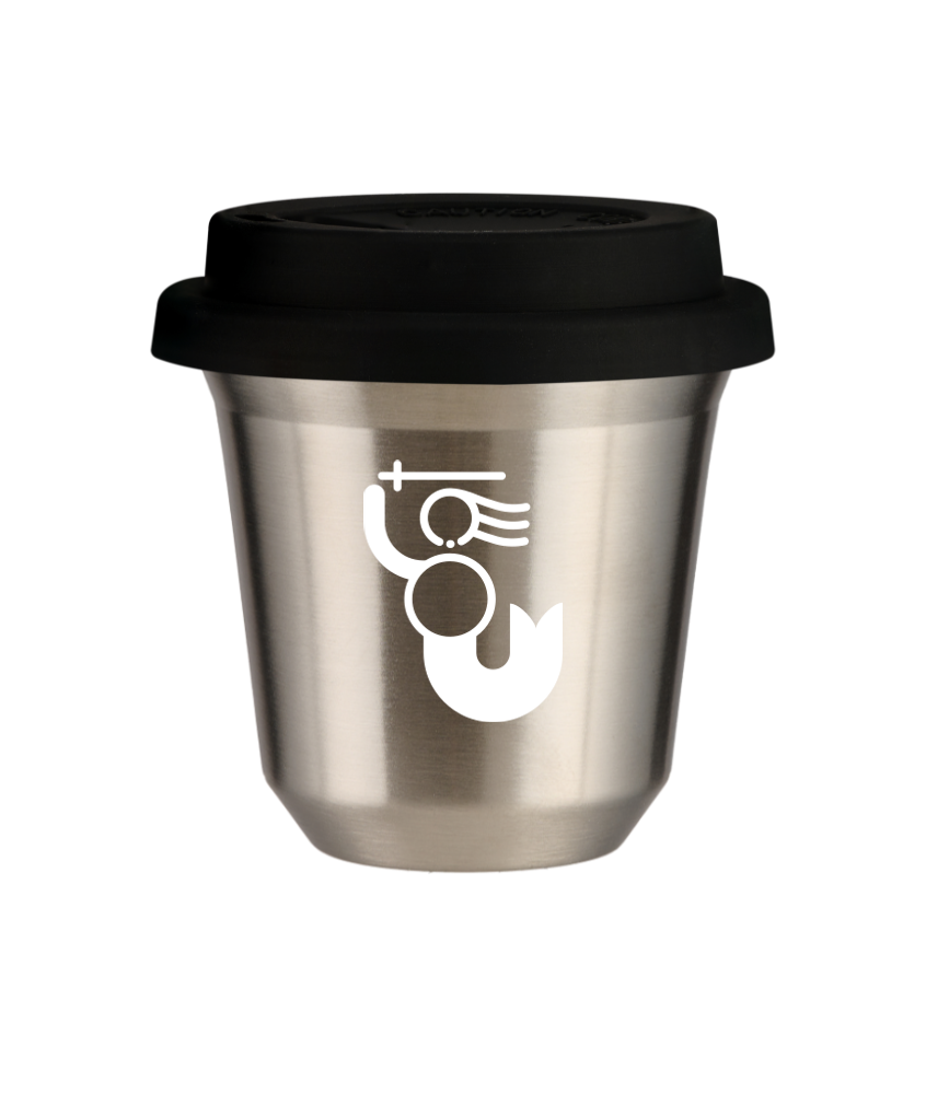 Tasse 240 ml ARGENT "WARSZAWSKA SYRENKA (blanc)", avec couvercle noir Tasse 240 ml ARGENT "WARSZAWSKA SYRENKA (blanc)", avec couvercle noir