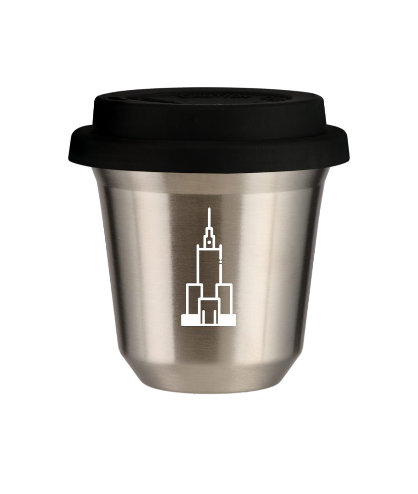 Tasse 240 ml ARGENT "Pałac kultury i nauki (blanc)", avec couvercle noir Tasse 240 ml ARGENT "Pałac kultury i nauki (blanc)", avec couvercle noir