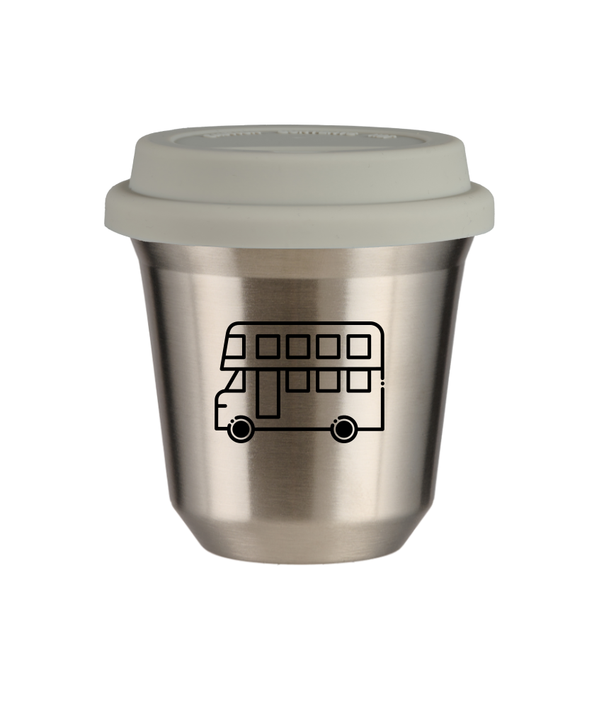 Tasse 240 ml ARGENT "Bus", avec couvercle blanc Tasse 240 ml ARGENT "Bus", avec couvercle blanc
