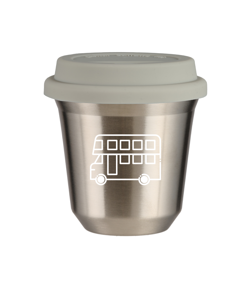 Tasse 240 ml ARGENT "Bus (blanc)", avec couvercle blanc Tasse 240 ml ARGENT "Bus (blanc)", avec couvercle blanc