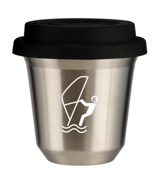 Tasse 80 ml ARGENT "Sports nautiques (blanc)", avec couvercle noir Tasse 80 ml ARGENT "Sports nautiques (blanc)", avec couvercle noir