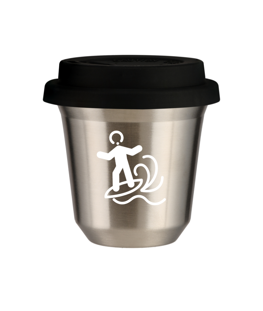 Tasse 240 ml ARGENT "Planche à voile (blanc)", avec couvercle noir Tasse 240 ml ARGENT "Planche à voile (blanc)", avec couvercle noir