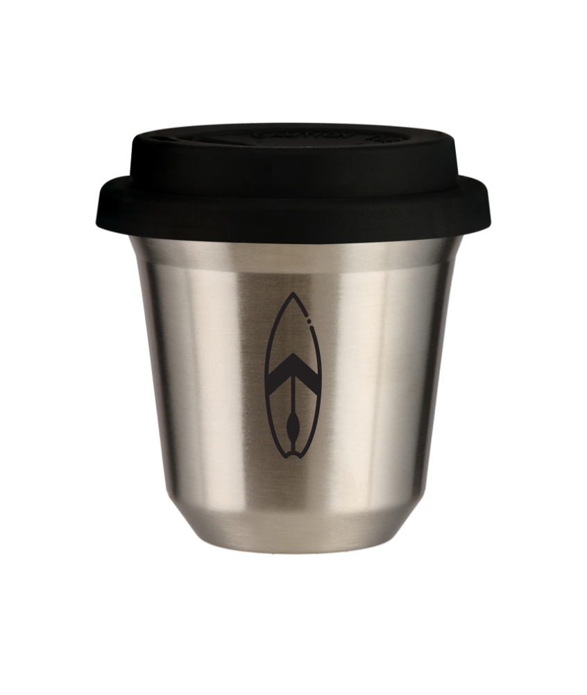 Tasse 240 ml ARGENT "Planche", avec couvercle noir Tasse 240 ml ARGENT "Planche", avec couvercle noir