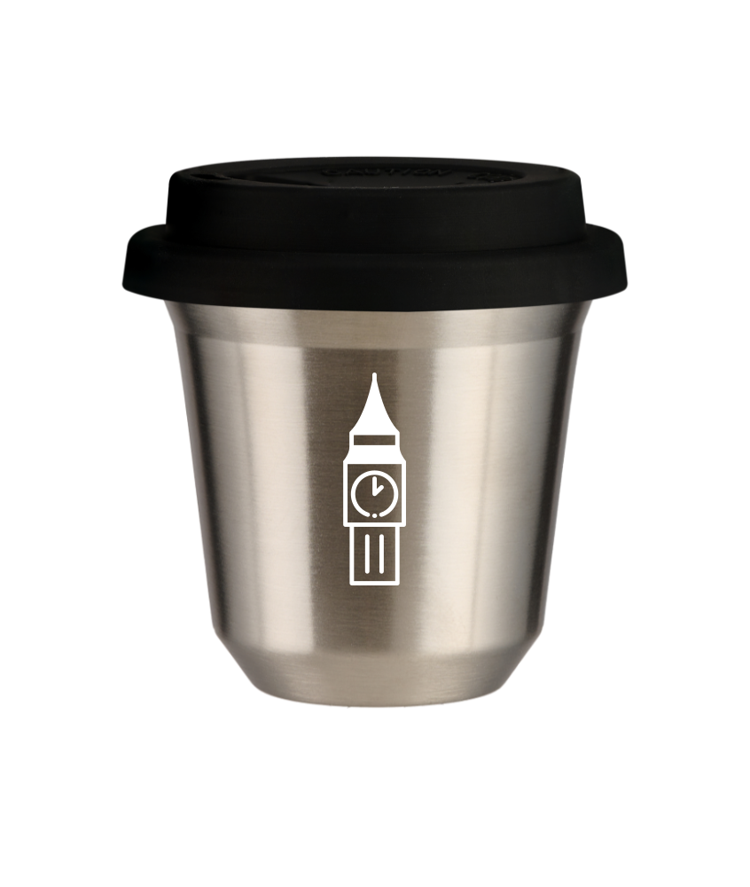 Tasse 240 ml ARGENT "BIG BEN (blanc)", avec couvercle noir Tasse 240 ml ARGENT "BIG BEN (blanc)", avec couvercle noir
