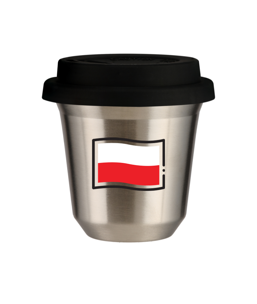 Tasse 240 ml ARGENT "Drapeau polonais (noir)", avec couvercle noir Tasse 240 ml ARGENT "Drapeau polonais (noir)", avec couvercle noir