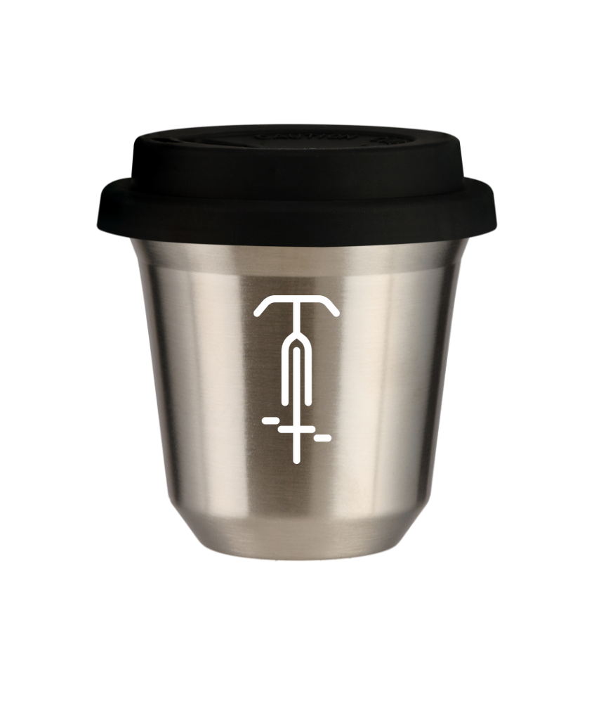Tasse 240 ml ARGENT "Cyclisme 1 (blanc)", avec couvercle noir Tasse 240 ml ARGENT "Cyclisme 1 (blanc)", avec couvercle noir