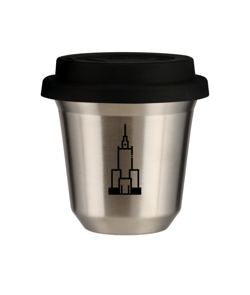 Tasse 80 ml ARGENT "Pałac kultury i nauki", avec couvercle noir